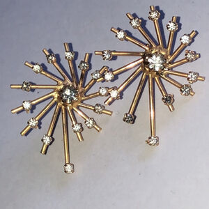 Gold Tone Vintage CZ Rhinestone Starburst Earrings